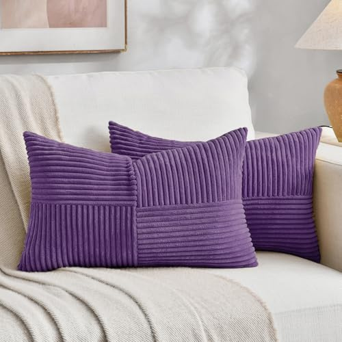 FDTERN 2er Set Violett Kordsamt Kissenbezug 40x80 Weich Moderne Dekorative Kissenbezüge Kissenhülle Dekokissenbezug Sofakissen Dekokissen Boho Deko für Sofa Schlafzimmer Wohnzimmer Bett