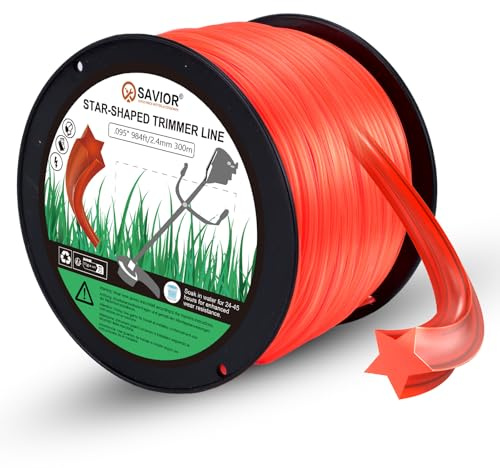 Savior Sternförmiger Mähfaden 2,4 mmx300m Rasentrimmer Faden Trimmerschnur | Profi-Nylonfaden Für hohes Gras Unkraut Rasen dichte Vegetation, 2,4 mm (0,095) x 300m Sternförmiger