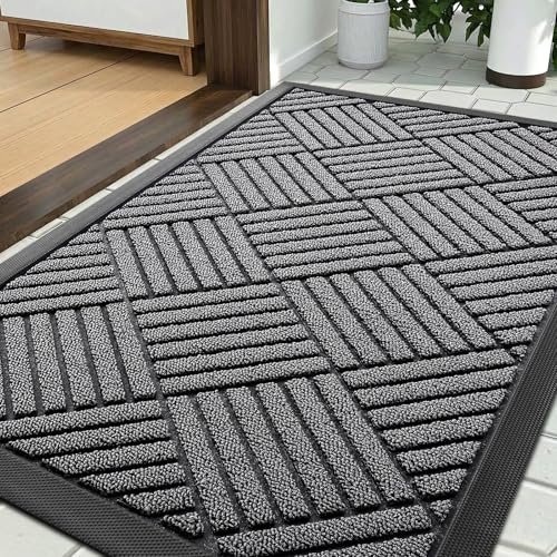 Tuocal Fußmatte Außen 43 x 75 cm, Schmutzfangmatte Waschbar Innen, Hellgrau | Rutschfest Saugstark Fussmatte Aussen, Leicht zu Reinigen, Schmutzfänger Türmatte für Innen, Eingang, Haustür, Balkon
