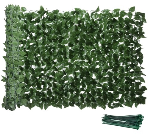 Outsunny Rotolo di Siepe Finta di Faggio in PE 300x100 cm, Verde Scuro | per Balcone e Giardino, Siepe Artificiale da Esterno, Foglie di Edera, Protezione UV