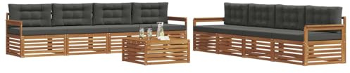 vidaXL Outdoor-Sofagarnitur mit Kissen 9 pcs Natur und Anthrazit, Moderne Lounge für draußen, Bequeme Gartenmöbel, Akazienholz-Sofa, wetterfeste Terrassen-Sitzgruppe