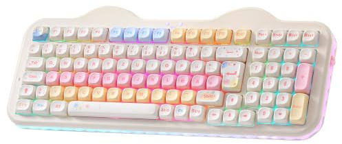 YUNZII C98 ISO DE Kabellose Mechanische Tastatur (Beige, Candy Linear) | QWERTZ Layout (DE), Nummernblock,100 Tasten, BT5.0/2,4G/USB-C, Hot-Swap, PBT MOA Keycaps, RGB, Cute Cake Design