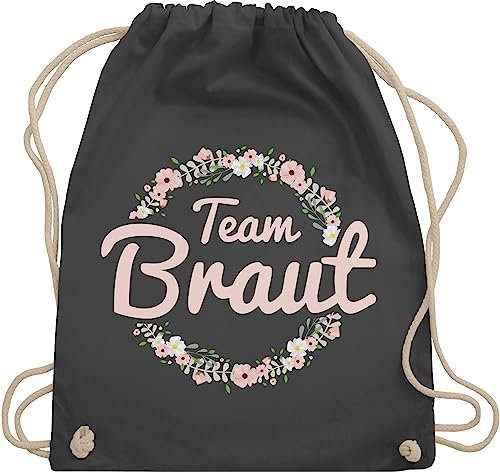 Turnbeutel Rucksack - Team Braut Blumenkranz - Crew - Unisize - Dunkelgrau - jungesselnabschied bride tribe beutel junggesellinnenabschied outfit jga stoffbeutel junggesellenabschied bachelorette