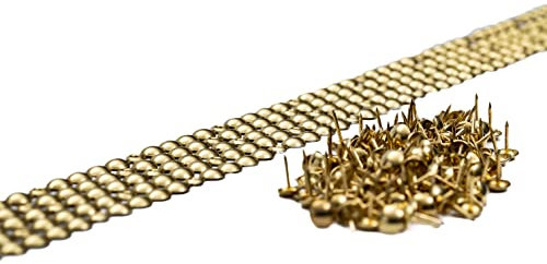 5 bandes de clous tapissier + 100 clous - Lentille Fer - Laitonné - Ø9,5mm - Clous tapissier en bande