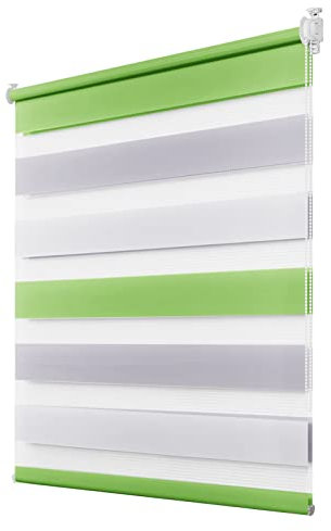 Deswell Doppelrollo Klemmfix ohne Bohren Grün-Grau-Weiß B95 x H130 cm (Stoffbreite 91cm) Rollos für Fenster ohne Bohren für Fenster mit Lichtdurchlässig & Verdunkelnd/Höhe Stufenlos Verstellbar