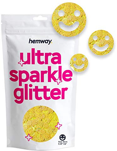 Hemway Ultra Sparkle Glitter - Smiley Face | Yellow Metallic Flake Sequins for Resin & Epoxy Crafts | Craft Supplies for Tumblers, Festival, Hair, Face, Body, Eye & Nail Art Decoration | 50 g
