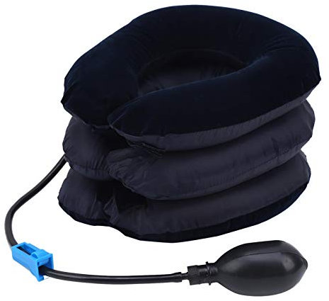 Inflatable 3 Layers Cervical Neck Traction Device and Collar Brace, Velvet Fabric Neck Stretcher Traction, Adjustable Neck Stretcher Traction for Neck Pain Relief