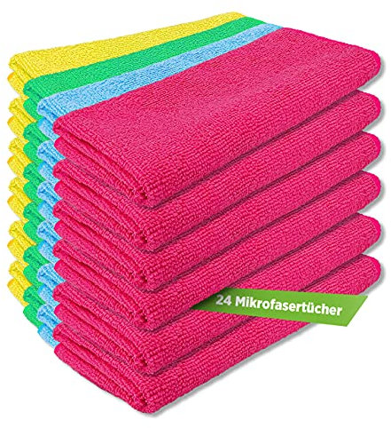 BIOHY Mikrofasertücher (24er-Set) | Vier-Farb-System für die perfekte Reinigung | Ideal geeignet für Küchen-, Möbel- und Sanitärreinigung | besonders kraftvoll gegen Jede Art von Schmutz