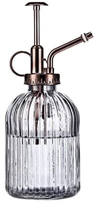 Eidoct Glass Plant Mister Spray Bottle, 7.5 Green Glass Water Spray Bottle with Gold Top Pump Small Watering Can, Small Plant Sprayer Mister (Gray+Bronze E)