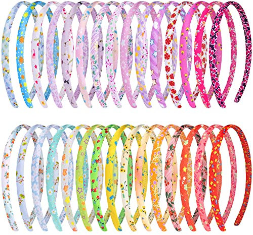Duufin 30 Stück Haarreifen Satin 1cm Haarreif Vintage Dünn Haarreifen Blumen Stirnband für Mädchen Damen