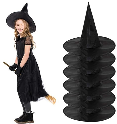 COLOFALLA 6 Pcs Halloween Hexenhut Schwarz Groß Halloween Party Hüte Zauberer Hut Kinder Erwachsene Party Accessores Mitgebsel Deko für Halloween Karneval Geburtstag Mottoparty