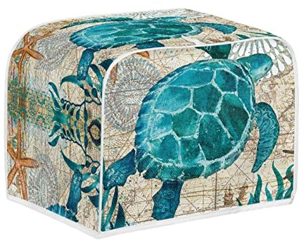 Dolyues Cubierta para tostadora de tortuga marina, horno tostador universal con asa superior para tostadora estándar de 4 rebanadas de poliéster a prueba de polvo para decoración