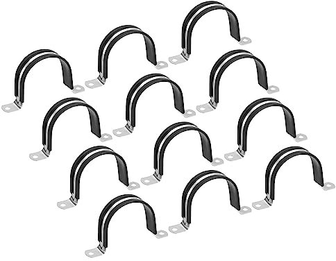 Sourcing Map 12Pcs 55mm(2-5/32) Rubber Pipe Strap, 304 Stainless Steel Hose Clamp, U Shape Metal Clamp, Tube Holder for Tube Pipe Wire