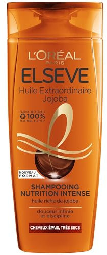 L'Oréal Paris - Shampooing Nutrition Intense Pour Cheveux Epais et Très Secs - Cheveux Disciplinés - Huile Riche de Jojoba - Elseve Huile Extraordinaire - 300 ml