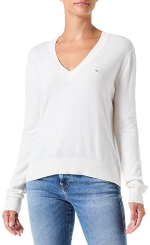 Tommy Jeans Jersey Mujer Cuello de Pico, Beige (Ancient White), L