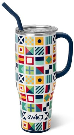 Swig Life 40oz Mega Mug, 40 oz Tumbler with Handle and Straw, Cup Holder Friendly, Dishwasher Safe, Extra Large Insulated Tumbler, Stainless Steel (Nauti Girl)