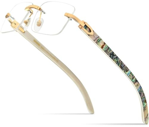 MUTYNE Brille für Herren, quadratisch, für Damen, randlos, verschreibungspflichtige Brillen, optische Rahmen, Brillen, White Horn Beige, Einheitsgröße