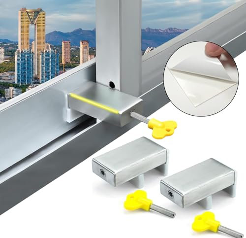 Activity Active® Pack 3 o 4 Cierre Ventana Corredera + Adhesivo Blanco | Cerraduras de Aluminio | Cierres de Seguridad Ventanas Correderas | Cerradura Puerta Corredera | (3, Aluminio Blanco)