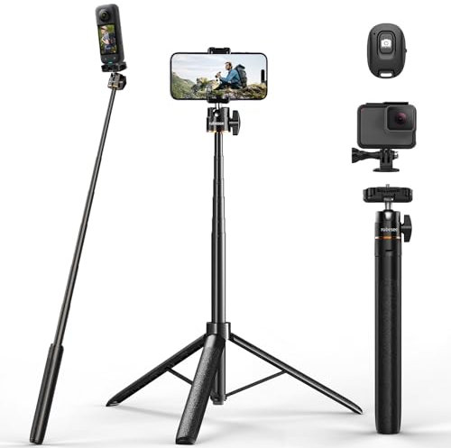 rubesee 162cm Selfie Stick Stativ, Handy Stativ, Ausziehbarer Stativständer für Videoaufnahmen mit drahtloser Fernbedienung, GoPro Adapter, Tragbares Reisestativ für GoPro Action Kamera Smartphone