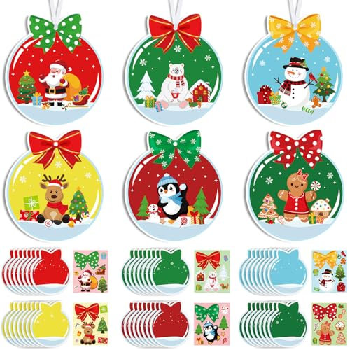 Dunzoom 48-teiliges Weihnachts-Bastelset für Kinder, Weihnachts-Schnee-Wunderland-Ornament, Basteln, DIY, Wunderland-Ornament-Set, machen Sie Ihr eigenes Wunderland, Bastelaufkleber für Urlaub,