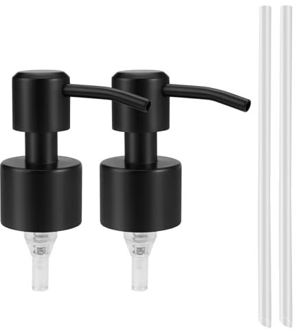 Jinsion 2 Pieces Soap Dispenser Pump Replacement, Stainless Steel Bottle Pump Dispenser, Black Bottle Pump for Soap Dispenser, 28mm Thread Liquid Shampoo Dispenser for Kitchen Bathroom
