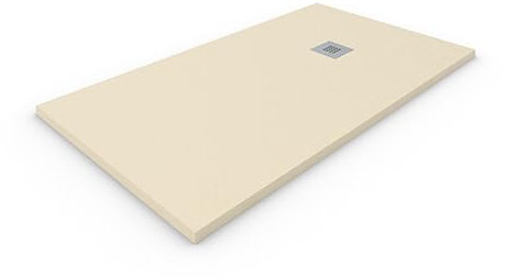 Piatto doccia in resina effetto pietra. Antiscivolo, extra piatto e antibatterico. Griglia in acciaio e valvola inclusa. Garanzia di 3 anni. (Beige, 80 x 140)