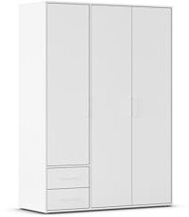 Rauch Möbel Hamilton, Kleiderschrank, Schrank, Garderobe, Organizer, 3-türig, 2 Schubladen für mehr Stauraum, Farbe Weiß, Stangengriff Weiß, 140x194x54cm