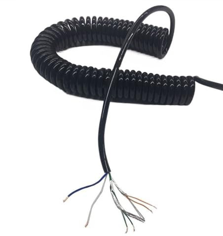 YKMYXZ cavo elettrico， Cavo a spirale a 6 nuclei Cavo di alimentazione telescopico elastico schermato a doppino intrecciato con rete a molla 20AWG(Stretch 10 meter)