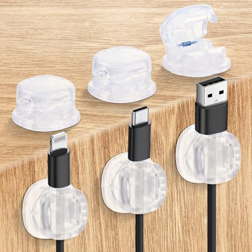 HJZHII 6 Stück Kabelhalter Selbstklebend, Doppelfeder Kabel Kabelclips Schreibtisch Organizer Feder Kabelklemmen für Schreibtisch, Nachttisch, Ladekabel, USB, Audio-Kabel, Büro, Haus(Weiß)