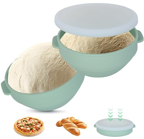 Cozary Pizzaballenbox mit Deckel, 2Stk Pizzateig Box, Gärbox mit Messskala, Klarsicht-Deckel, Faltbar, Geeignet für Mikrowellen, Gefriergeräte und Geschirrspülmaschinen (16.7x7cm)