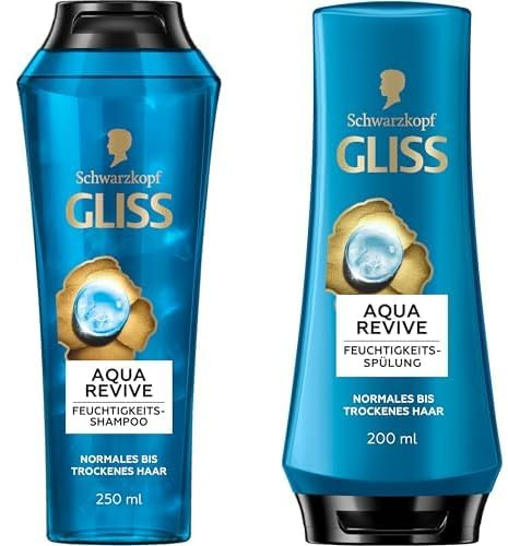 Gliss Aqua Revive Set: Shampoo (250 ml) + Spülung (200 ml), mit Hyaluron & Meeresalge, Feuchtigkeits-Pflege-Set für normales bis trockenes Haar, für geschmeidiges Haar & gesunden Glanz