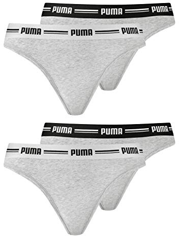 PUMA Damen Iconic Strings Tanga Thong 583021001 4er Pack, Farbe:Grau, Menge:4er Pack (2X 2er), Wäschegröße:M, Artikel:-328 Grey/Grey