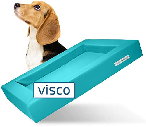 dogsfavorite Hunde-Bett mit Visco-Kissen - waschbares Hundekörbchen - hochwertiges Hundesofa - gelenkschonendes Hundekissen - robuste Hundematte - Gr. M 90 x 70cm - türkis