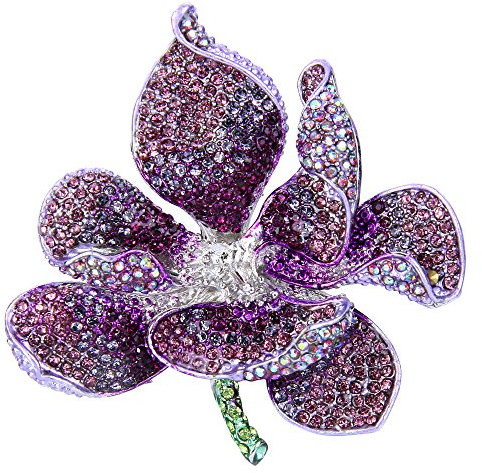 EVER FAITH Spilla Gioiello, Cristallo Austriaco Nuziale Orchidea Fiore Petalo Viola Argento-Fondo