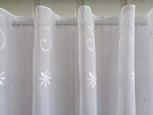 Arinosa Scheibengardine Weiß Stickerei Blümchen 45cm, 60 cm oder 90 cm Hoch ab 1 Meter, Höhe:60