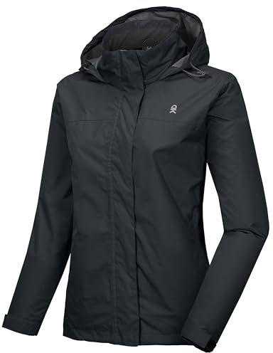 Little Donkey Andy Damen wasserdichte Regenjacke Leichte atmungsaktivem Regenjacke für Outdoor-Windbreaker zum Wandern, Reisen Schwarz L