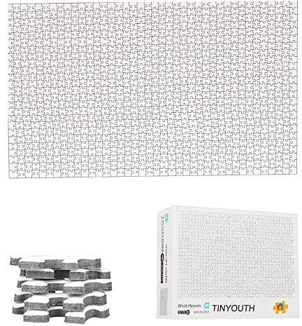 TinyYouth 1000-Piece Mini White Jigsaw Puzzles - Blank Pieces to Paint, 2mm Cardboard, 42cmx29.7cm - Difficult Puzzle Game for Adults & Kids