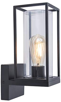 Außenwandleuchte Flair,moderne Wandlampe aus Metall/Glas in Mattschwarz,Außenlampe,1-flammig, eckige Wandleuchte mit E27-Fassung max. 60 Watt, Außenleuchte mit Lichteffekt für den Eingangsbereich…