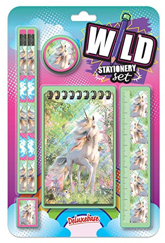 Deluxebase Wild Stationery Set by These Cute Stationary School Sets for Girls Include 2 Pencils, Eraser, Sharpener, Ruler and Notebook (Unicorn)