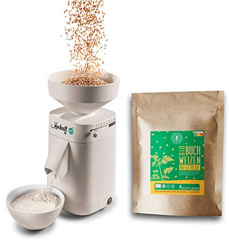 Getreidemühle Mockmill 100 | Made in Germany | Edelkorund und Keramik Mahlstein (Mockmill 100 + Bio Buchweizen)…