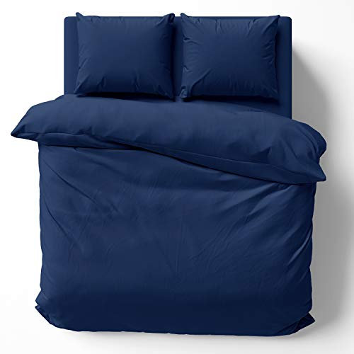 Alreya Mako Satin Bettwäsche 200 x 220 cm mit 2 Kissenbezuge 80 x 80 cm - 100% Baumwolle mit YKK Reißverschluss, Superweiches Bettbezug, Oeko-TEX® Standard Zertifiziert, Blau