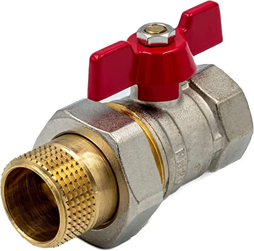 Kugelhahn 1 Zoll IG - Absperrventil aus vernickeltem Messing mit PTFE-Dichtung - Absperrhahn mit Verschraubungen und Flügelgriff - Wasserhahn Sicher für Trinkwasser