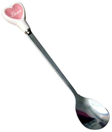 Stainless Steel Spoons Ceramics Heart Shape Decor Reusable Teaspoon for Coffee Tea Mixing Sugar Ice Cream Stir Bar Serving Utensils Salad Spoons 1pc Pink