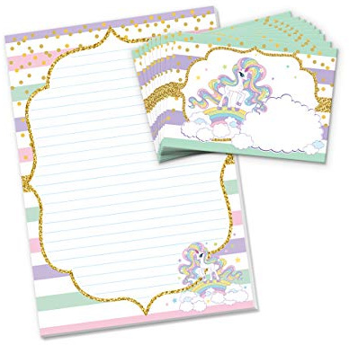 Briefblock mit Umschlag Einhorn Regenbogen für Kinder Briefpapier-Set (Block A4 mit 25 Blätter + 15 Umschläge)