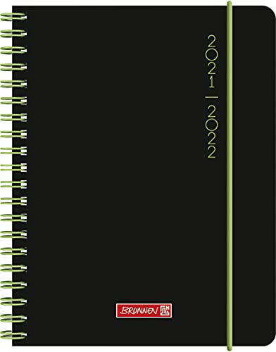 Brunnen 1071855122 Schülerkalender 2021/2022 (18 Monate) „Plain Black“ 2 Seiten = 1 Woche, Blattgröße 12 x 16 cm, A6, PP-Einband