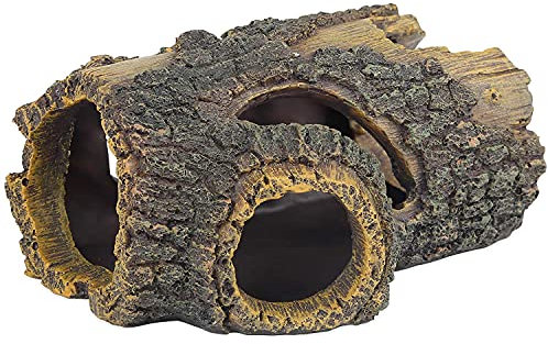 Uniclife Resin Hollow Tree Trunk Betta Log Aquarium Decorations Ornament Fish House Cave Wood House Decor for Small and Medium Fish Tank