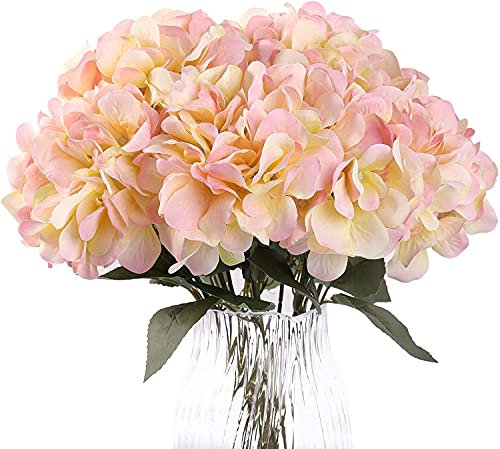 Blooming Paradise 5 künstliche Blumen aus Seide, Hortensien-Arrangements, Hochzeitssträuße, Dekorationen, Kunststoff, für Zuhause, Küche, Garten, Party, Festival, Bar, DIY (Champagnerrosa)