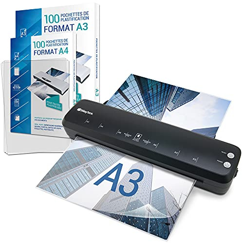 Laminiergerät A3 A4 A5 A6 A7 Pro, schnell heiß und kalt bis 2 x 125 Mikron, für Büro oder Zuhause, Pack mit 100 Hüllen A4 + 100 Hüllen A3