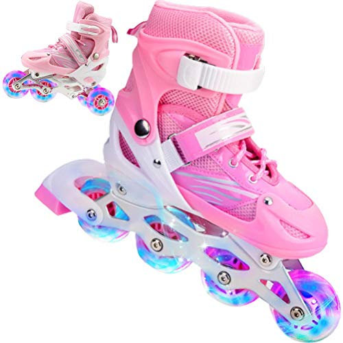 HWGING Kids Inline Skates,professionelle Inline-Skates Inliner Skates Kinder/Jungen/Mädchen Rollschuhe Mit Leucht PU Räder Dreifach Schutz Leichte Rollerskates, Inline-Skates
