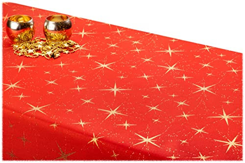 GOLDMAR Weihnachtstischdecke Fleckenresistente Schmutzabweisend Zweiseitig Tischdecke Weihnachten Advent - Polyester Lamatex Elegante Weihnachtstisch Deko (Rund 150 cm, Rot-Muster-01)